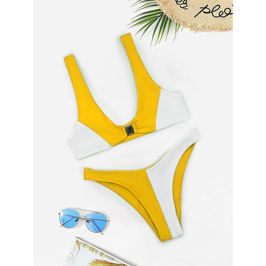Damen Bikini mit modischem V-Ausschnitt und herausnehmbaren Polstern EB