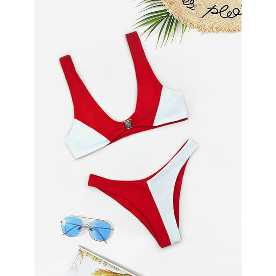 Damen Bikini mit modischem V-Ausschnitt und herausnehmbaren Polstern EB