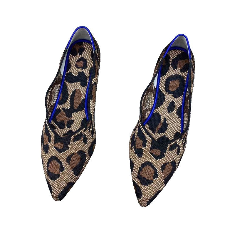 Damen elegante spitz zulaufende Ballerinas mit modischem Leopardenmuster EB