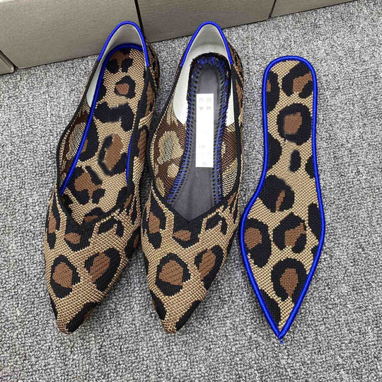 Damen elegante spitz zulaufende Ballerinas mit modischem Leopardenmuster EB