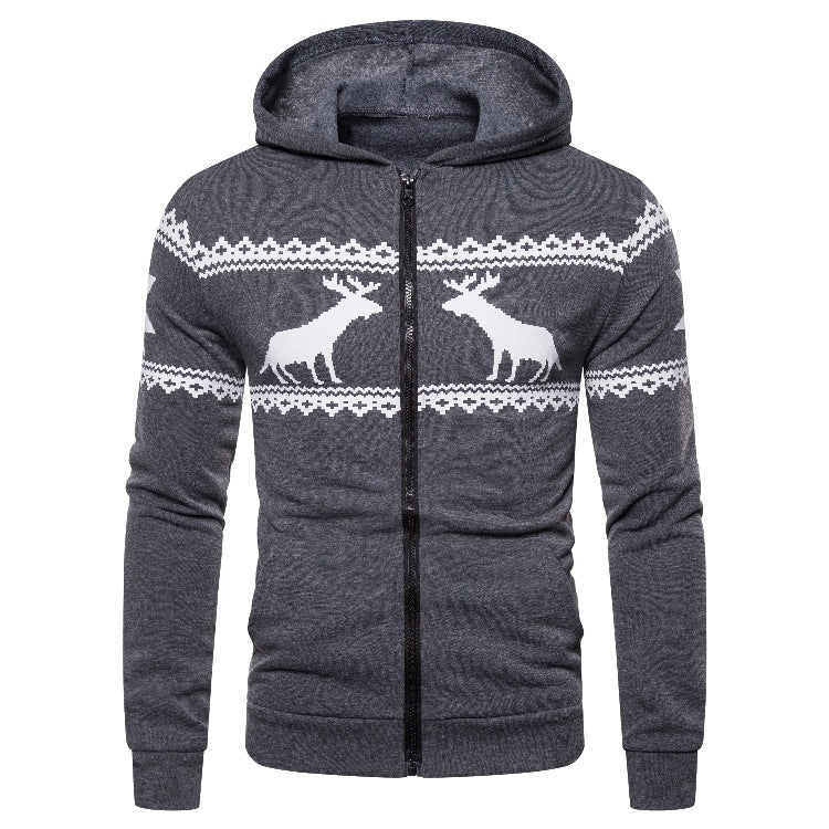 Herren Kapuzenjacke mit kreativem Rentierdesign und weichem Innenfutter EB