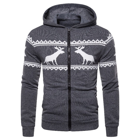 Herren Kapuzenjacke mit kreativem Rentierdesign und weichem Innenfutter EB