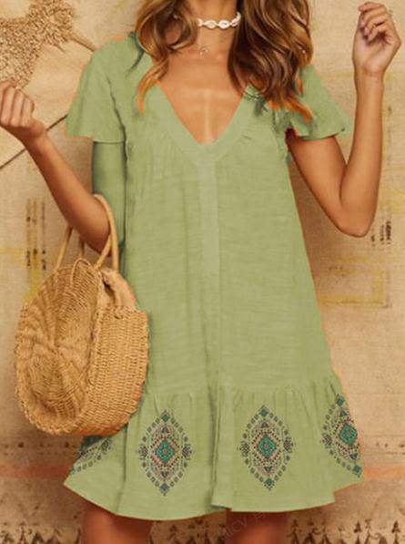 Damen Sommerliches Baumwollkleid mit besticktem Saum EB