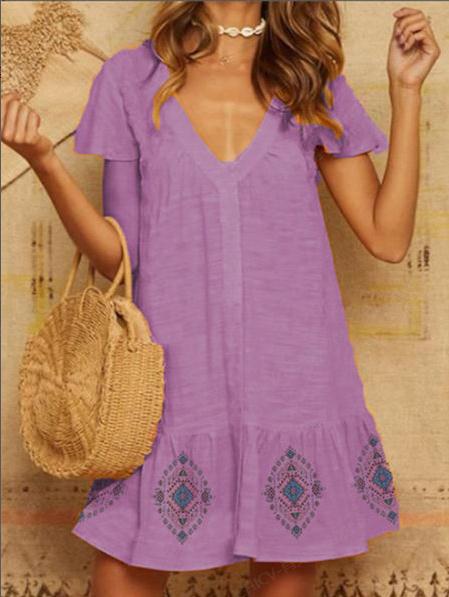 Damen Sommerliches Baumwollkleid mit besticktem Saum EB