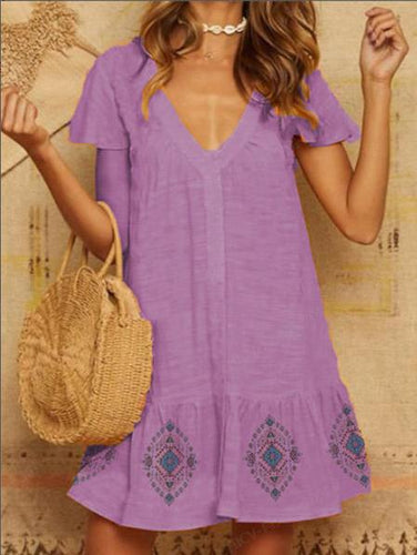 Damen Sommerliches Baumwollkleid mit besticktem Saum EB