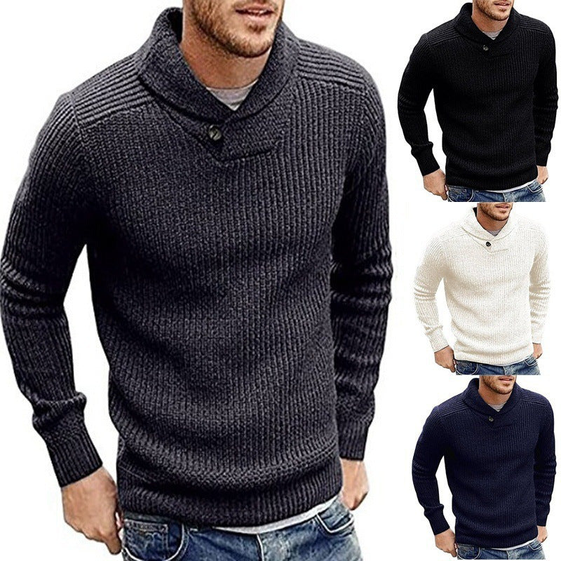 Herren Strickpullover mit Schalkragen und Knopfdetail EB