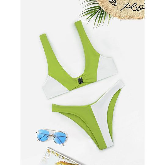 Damen Bikini mit modischem V-Ausschnitt und herausnehmbaren Polstern EB