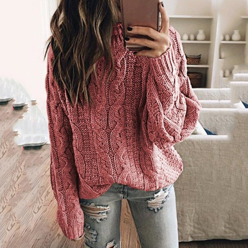 Damen lässiger Grobstrickpullover mit romantischem Zopfmuster EB
