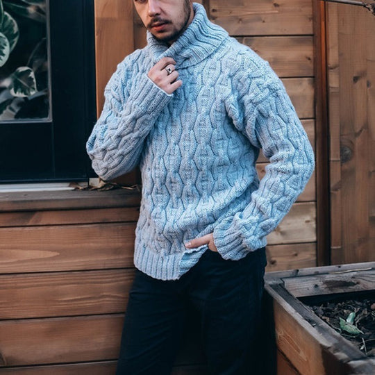 Herren Strickpullover mit hohem Kragen und strukturiertem Kabelmuster EB