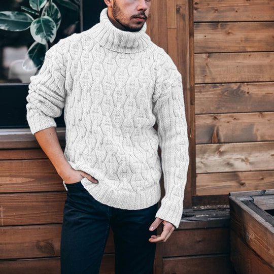 Herren Grobstrickpullover mit hohem Kragen und strukturiertem Zopfdesign EB