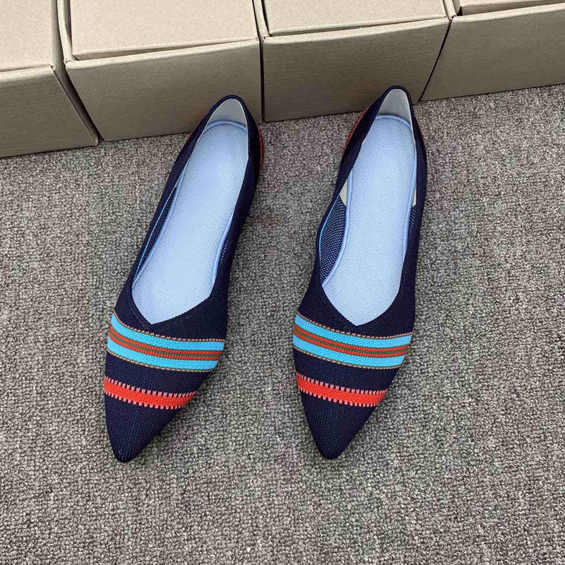Damen spitz zulaufende Ballerinas mit modischem Strickdesign EB