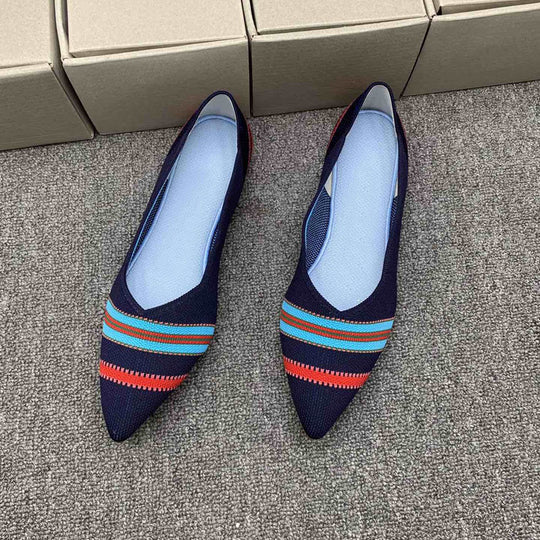 Damen spitz zulaufende Ballerinas mit modischem Strickdesign EB