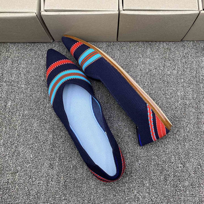 Damen spitz zulaufende Ballerinas mit modischem Strickdesign EB