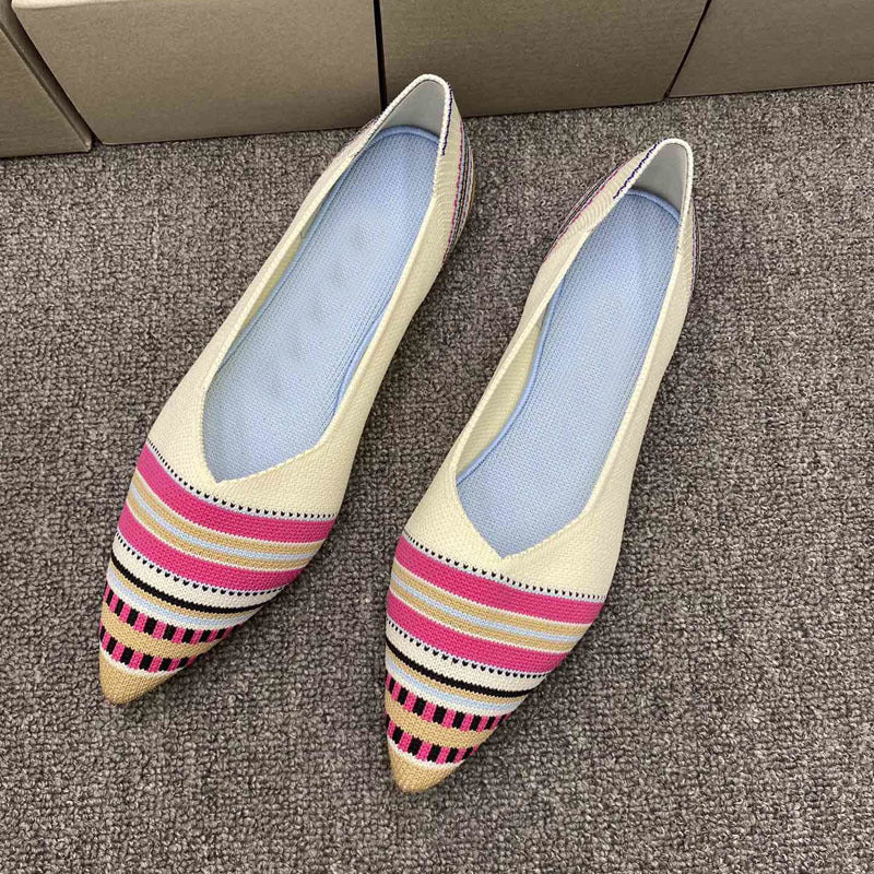 Damen spitz zulaufende Ballerinas mit dekorativem Stripen-Design EB