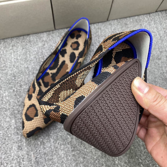 Damen elegante spitz zulaufende Ballerinas mit modischem Leopardenmuster EB