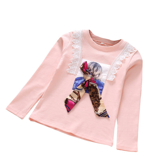 Mädchen Langarmshirt mit verspieltem Spitzenbesatz und modischem Schleifendetail EB