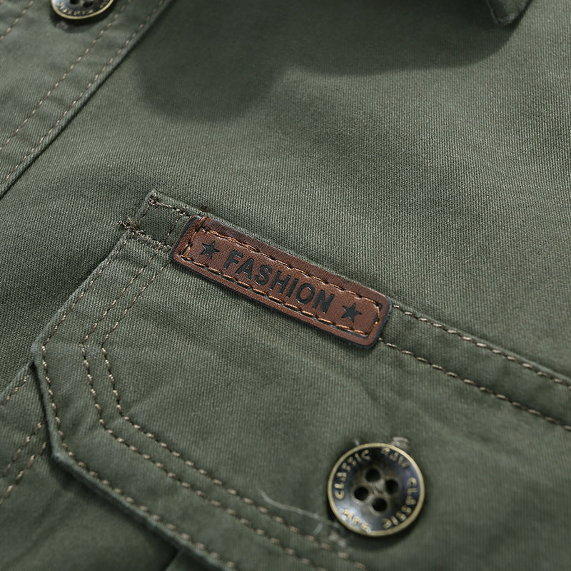 Herren Baumwoll-Utility-Hemd mit Druckknopf‑Brusttaschen und Stehkragen EB