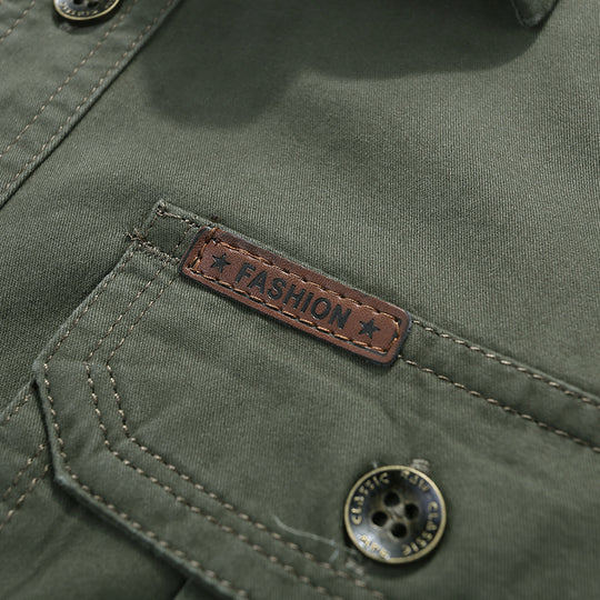 Herren Baumwoll-Utility-Hemd mit Druckknopf‑Brusttaschen und Stehkragen EB
