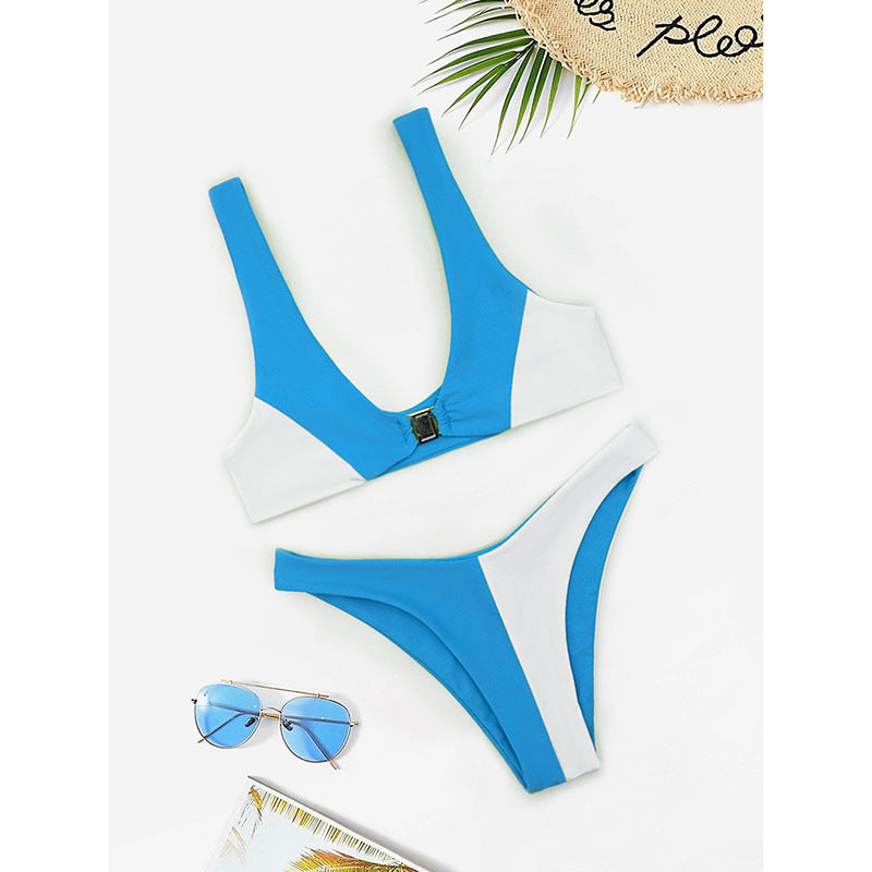Damen Bikini mit modischem V-Ausschnitt und herausnehmbaren Polstern EB