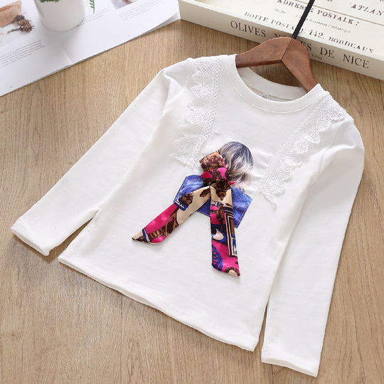 Mädchen Langarmshirt mit verspieltem Spitzenbesatz und modischem Schleifendetail EB