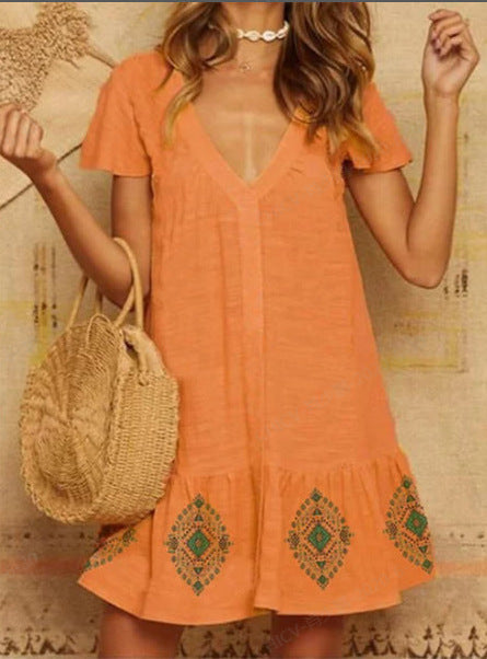 Damen Sommerliches Baumwollkleid mit besticktem Saum EB