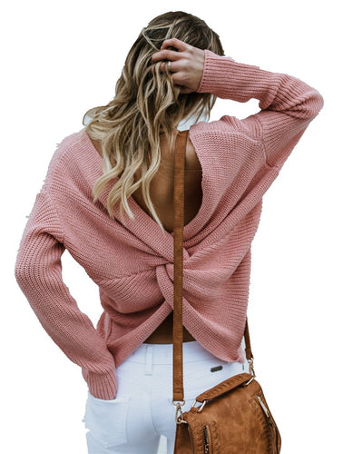 Damen lässiger Strickpullover mit tiefem Rückendetail und übergroßem Schnitt EB