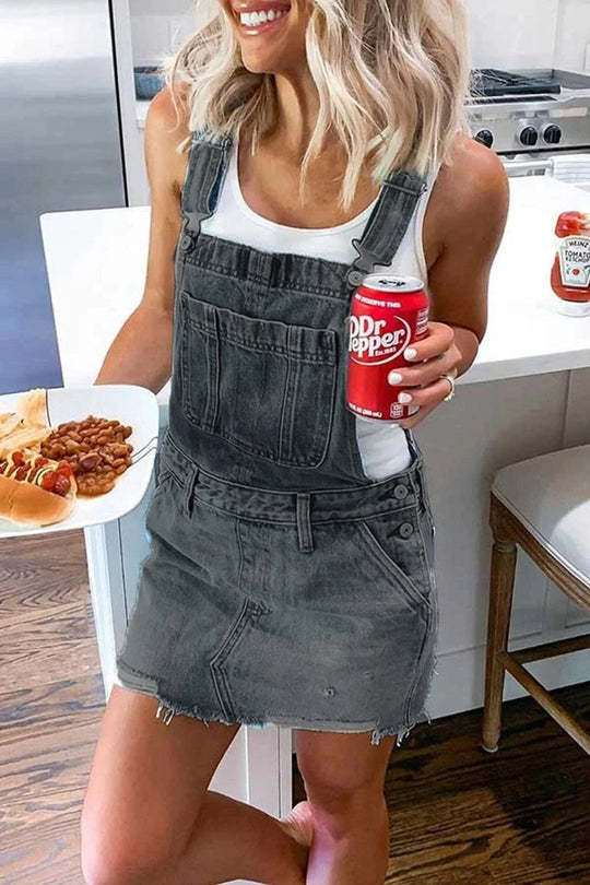 Damen Latzkleid aus hochwertigen Denim mit stylischen Knopfdetails EB