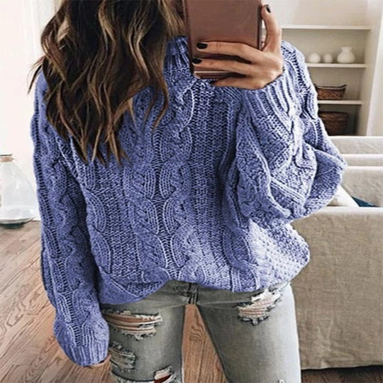 Damen lässiger Grobstrickpullover mit romantischem Zopfmuster EB