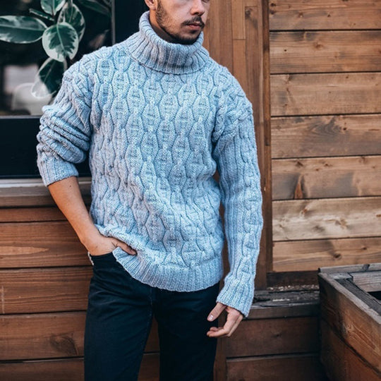 Herren Strickpullover mit hohem Kragen und strukturiertem Kabelmuster EB