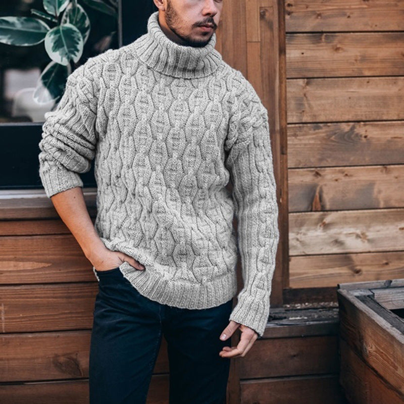 Herren Strickpullover mit hohem Kragen und strukturiertem Kabelmuster EB