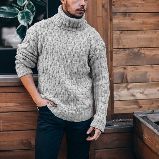 Herren Strickpullover mit hohem Kragen und strukturiertem Kabelmuster EB