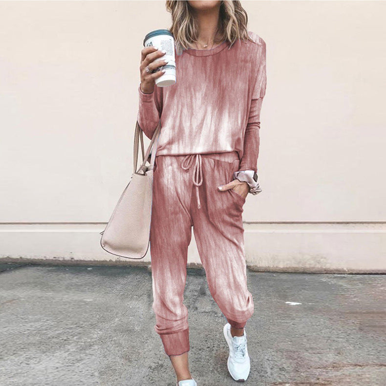 Damen Freizeit-Loungewear-Set mit floralem Muster und elastischem Bund EB