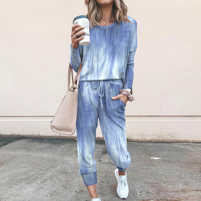 Damen Freizeit-Loungewear-Set mit floralem Muster und elastischem Bund EB