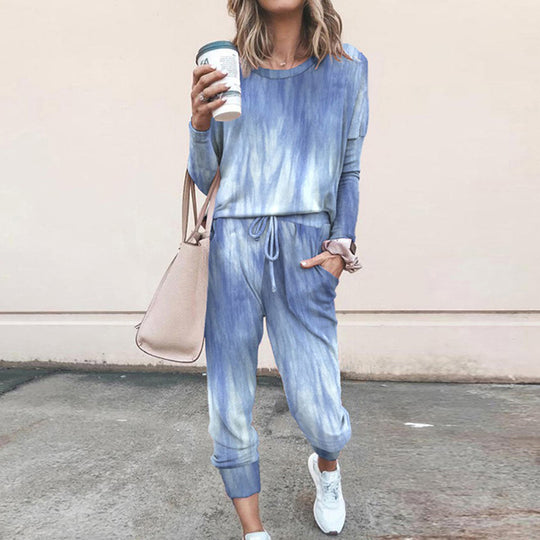 Damen Freizeit-Loungewear-Set mit floralem Muster und elastischem Bund EB
