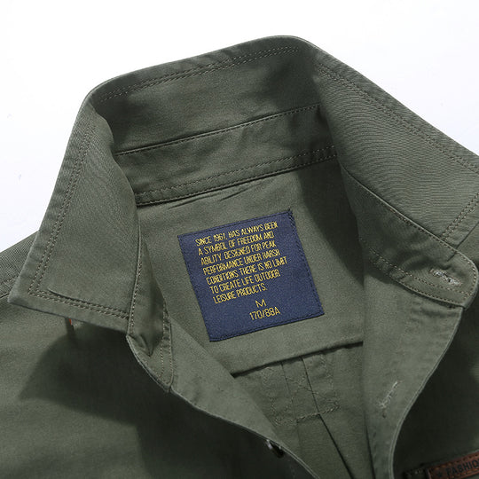 Herren Baumwoll-Utility-Hemd mit Druckknopf‑Brusttaschen und Stehkragen EB