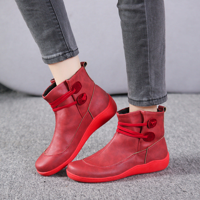 Damen nan gefütterte Stiefelette mit ergonomischer Keilsohle, weichem Innenfutter und dekorativen Schlaufen EB
