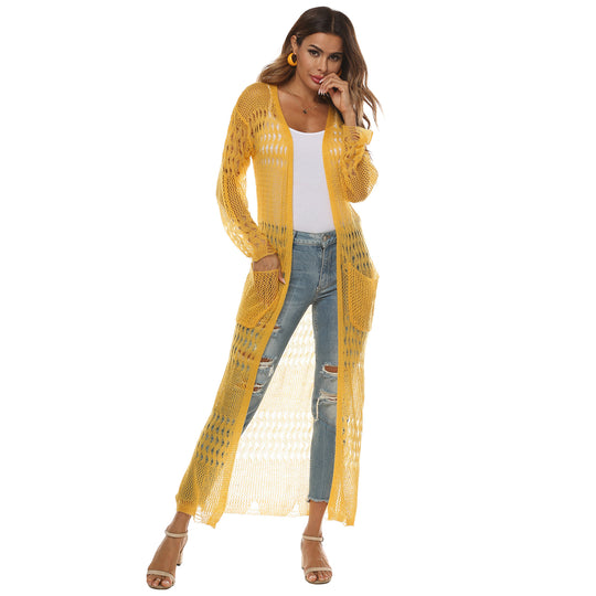 Damen luftiger Strickmantel mit durchbrochenem Design EB