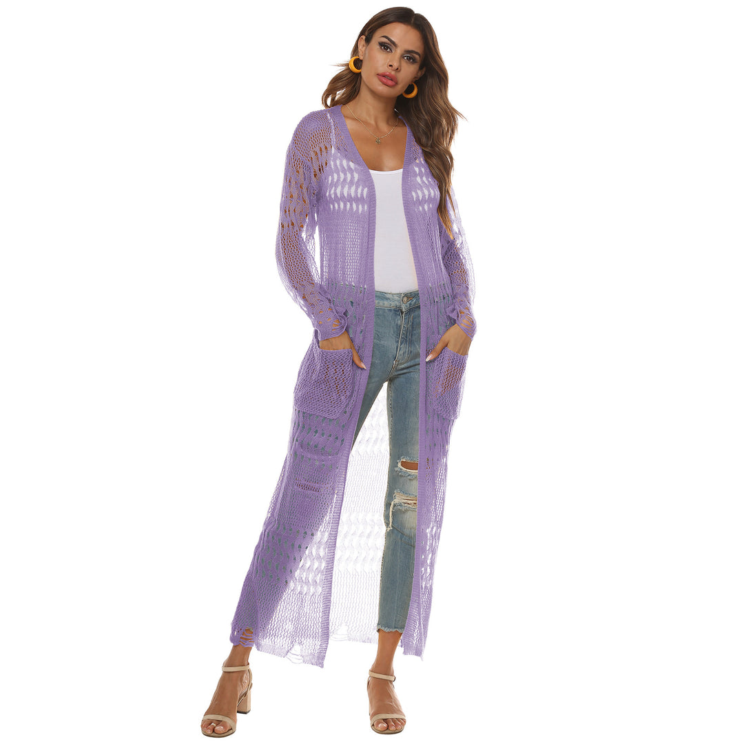 Damen luftiger Strickmantel mit durchbrochenem Design EB