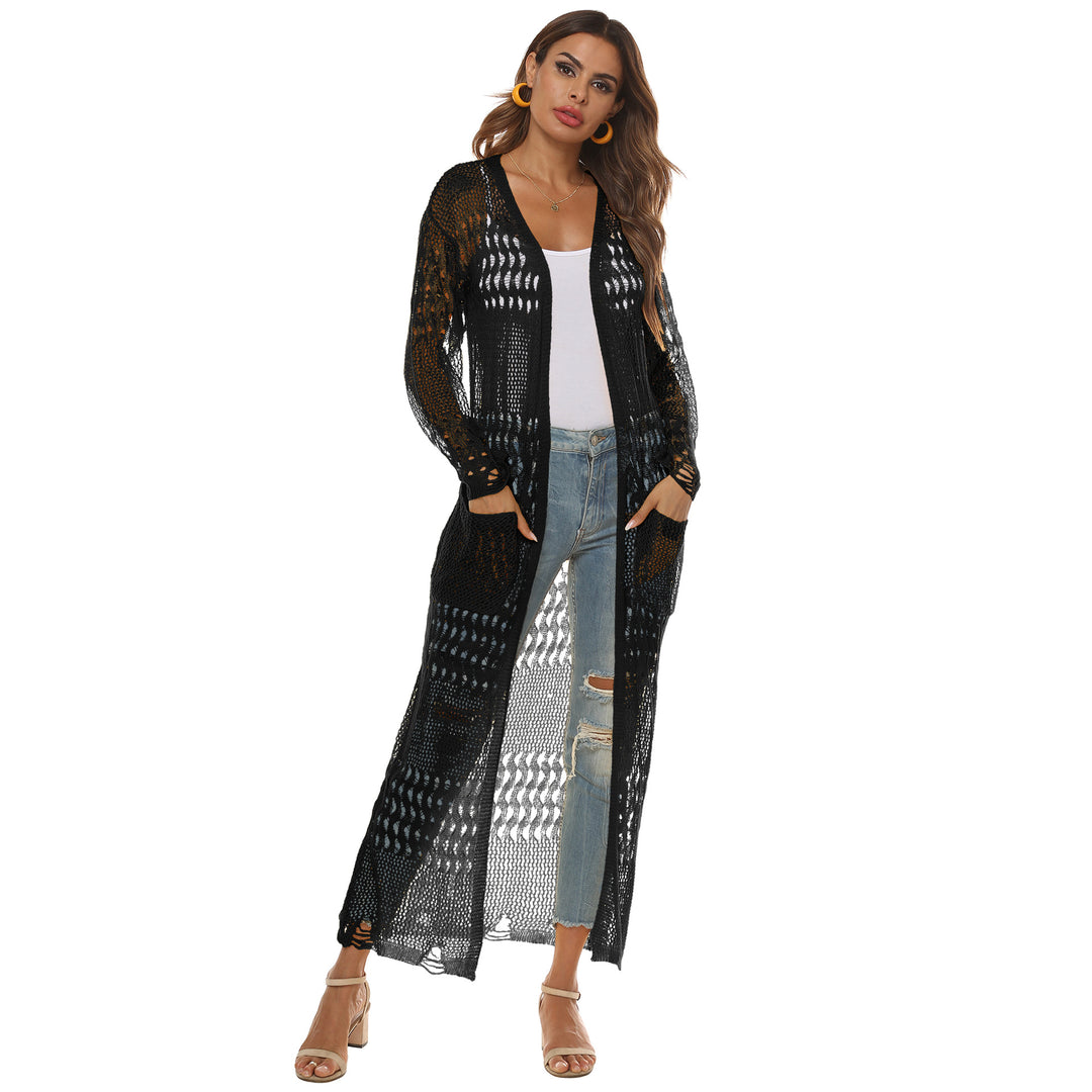 Damen luftiger Strickmantel mit durchbrochenem Design EB