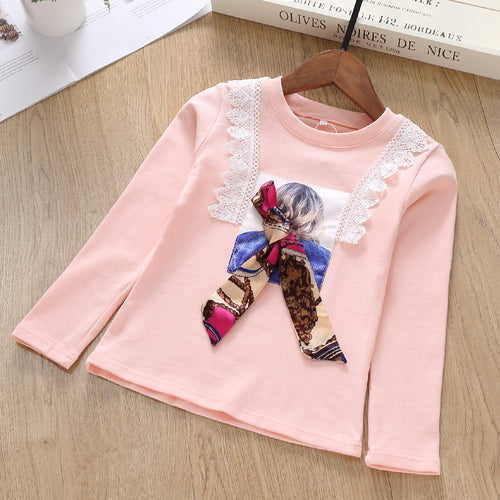 Mädchen Langarmshirt mit verspieltem Spitzenbesatz und modischem Schleifendetail EB