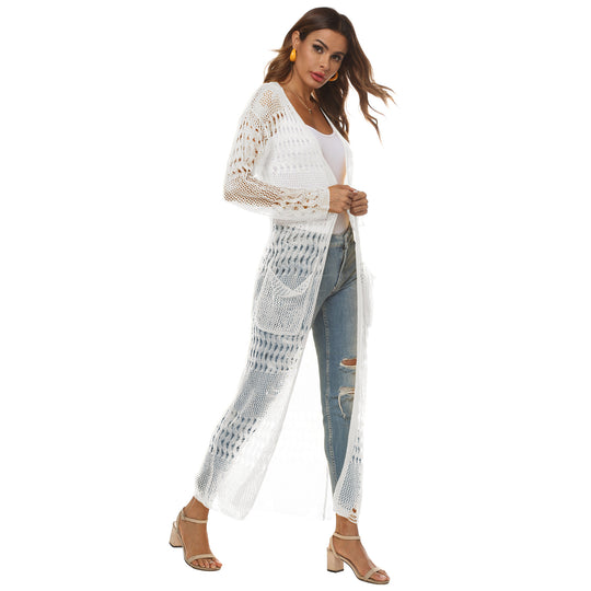 Damen luftiger Strickmantel mit durchbrochenem Design EB