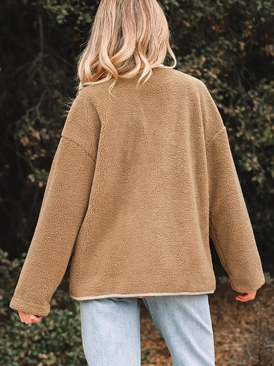 EB | Damen Button-Front Sherpa Teddy Jacke