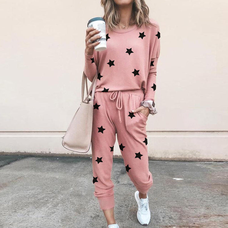 Damen Sweatpants-Set mit Sternen-Print und elastischem Bund EB
