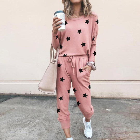 Damen Sweatpants-Set mit Sternen-Print und elastischem Bund EB
