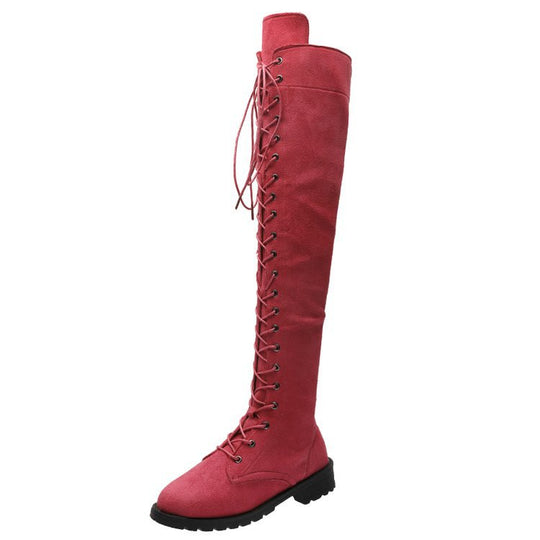 Damen Overknee-Stiefel mit modischer Schnürung und rutschfester Sohle EB