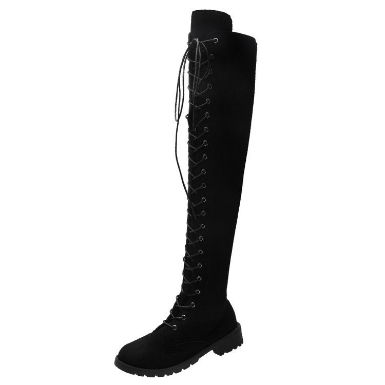 Damen Overknee-Stiefel mit modischer Schnürung und rutschfester Sohle EB