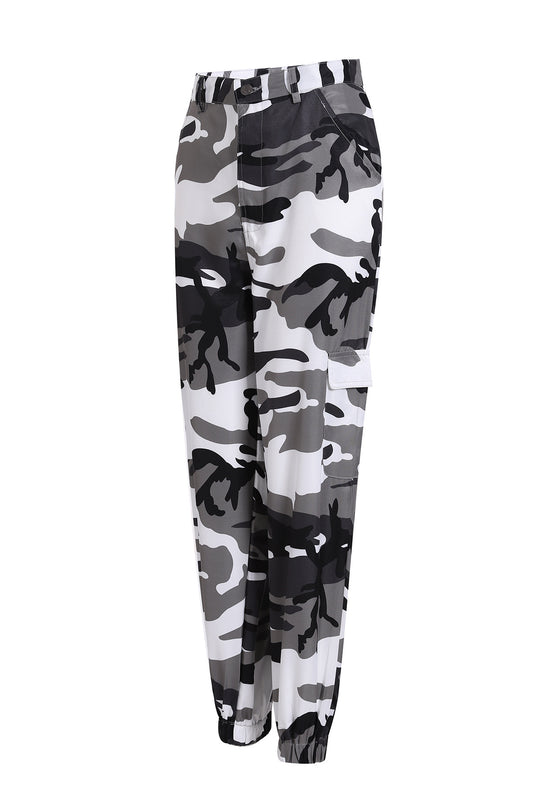 Damen Cargohose im modernen Camouflage-Design mit elastischem Bund und praktischen Taschen EB