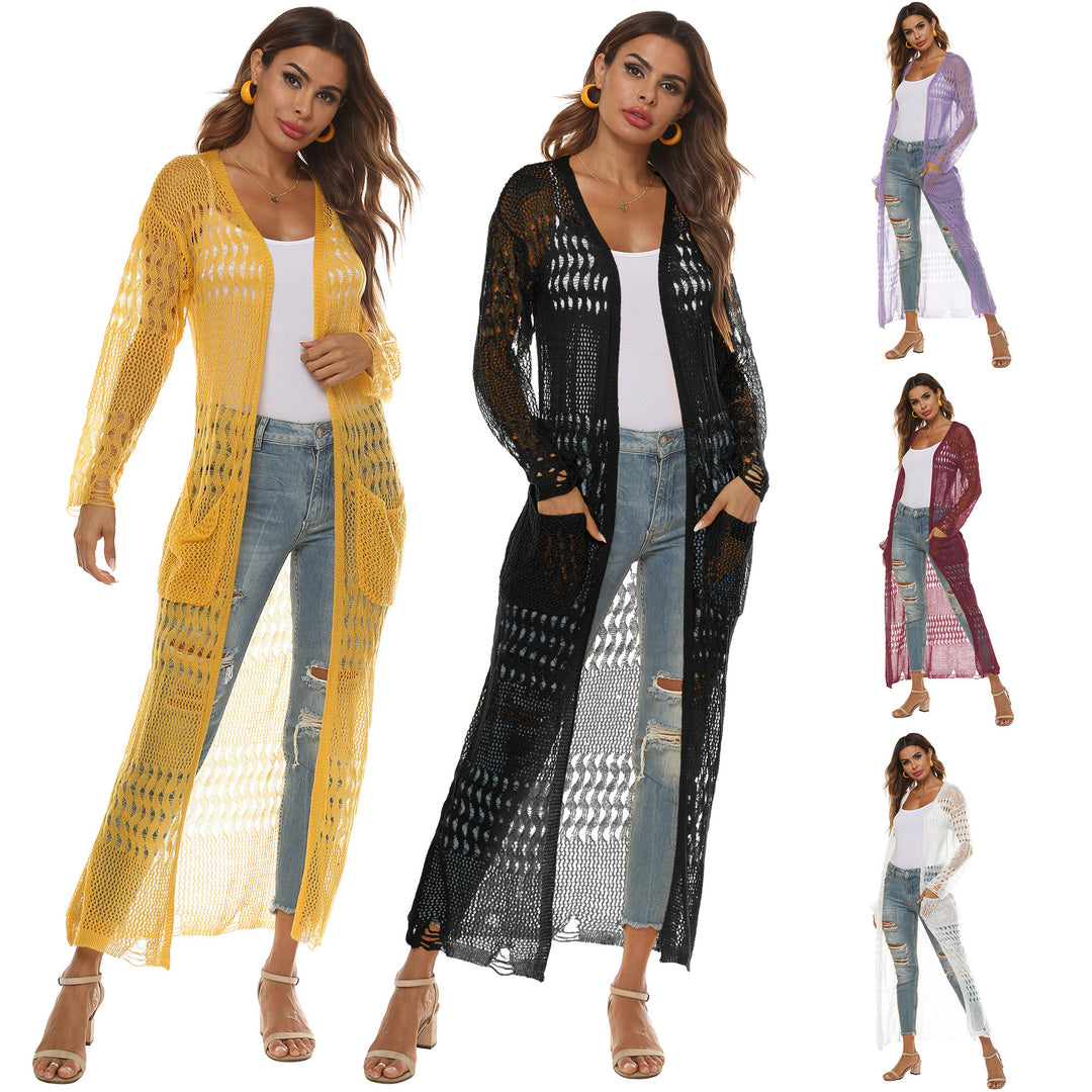Damen luftiger Strickmantel mit durchbrochenem Design EB