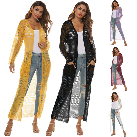 Damen luftiger Strickmantel mit durchbrochenem Design EB