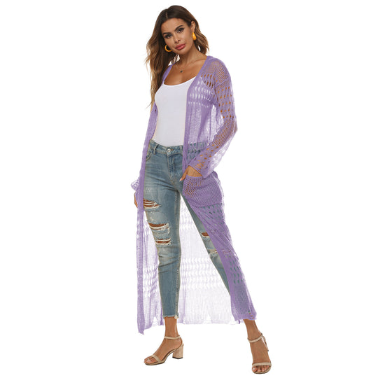 Damen luftiger Strickmantel mit durchbrochenem Design EB